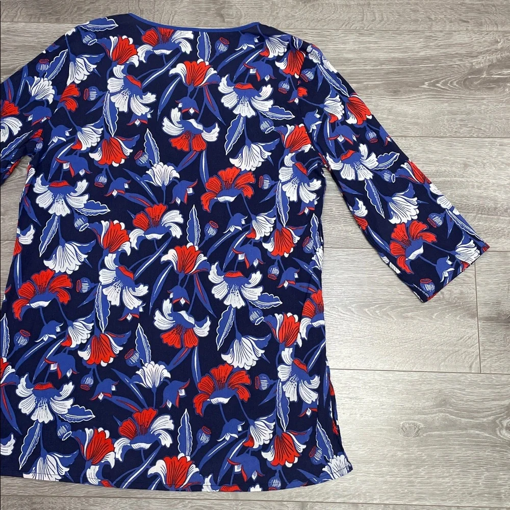 J. Crew Cotton Gauze Tunic V-neck 3/4 Sleeve Floral Print Cover-Up XL